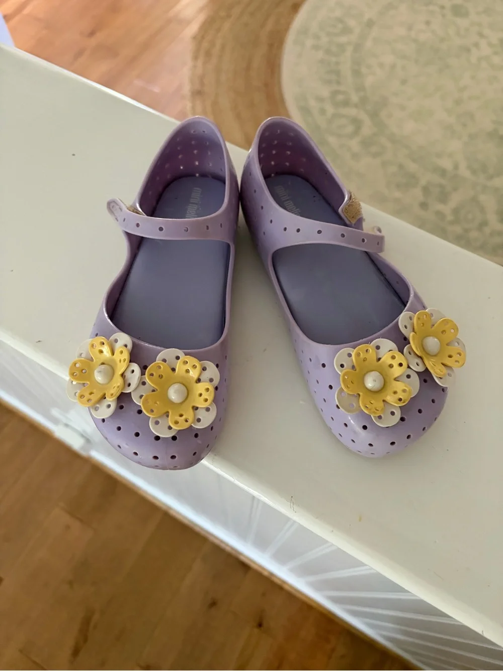 Mini Melissa Purple Mary Jane Sandals with Yellow Flower Charms